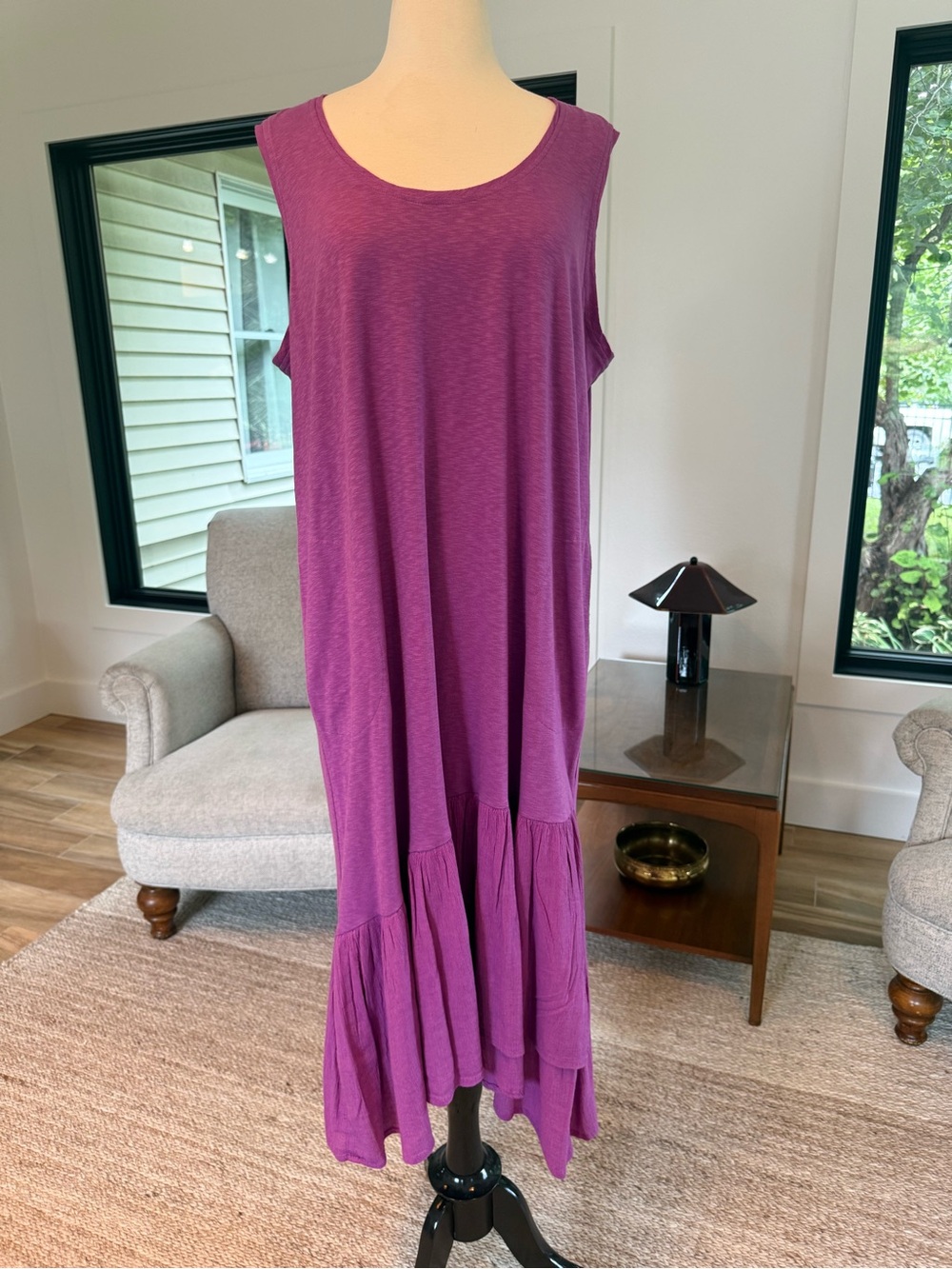 J. Jill Mixed Media Flounced Hem Knit Dress In Berry Purple Size PXL NWT